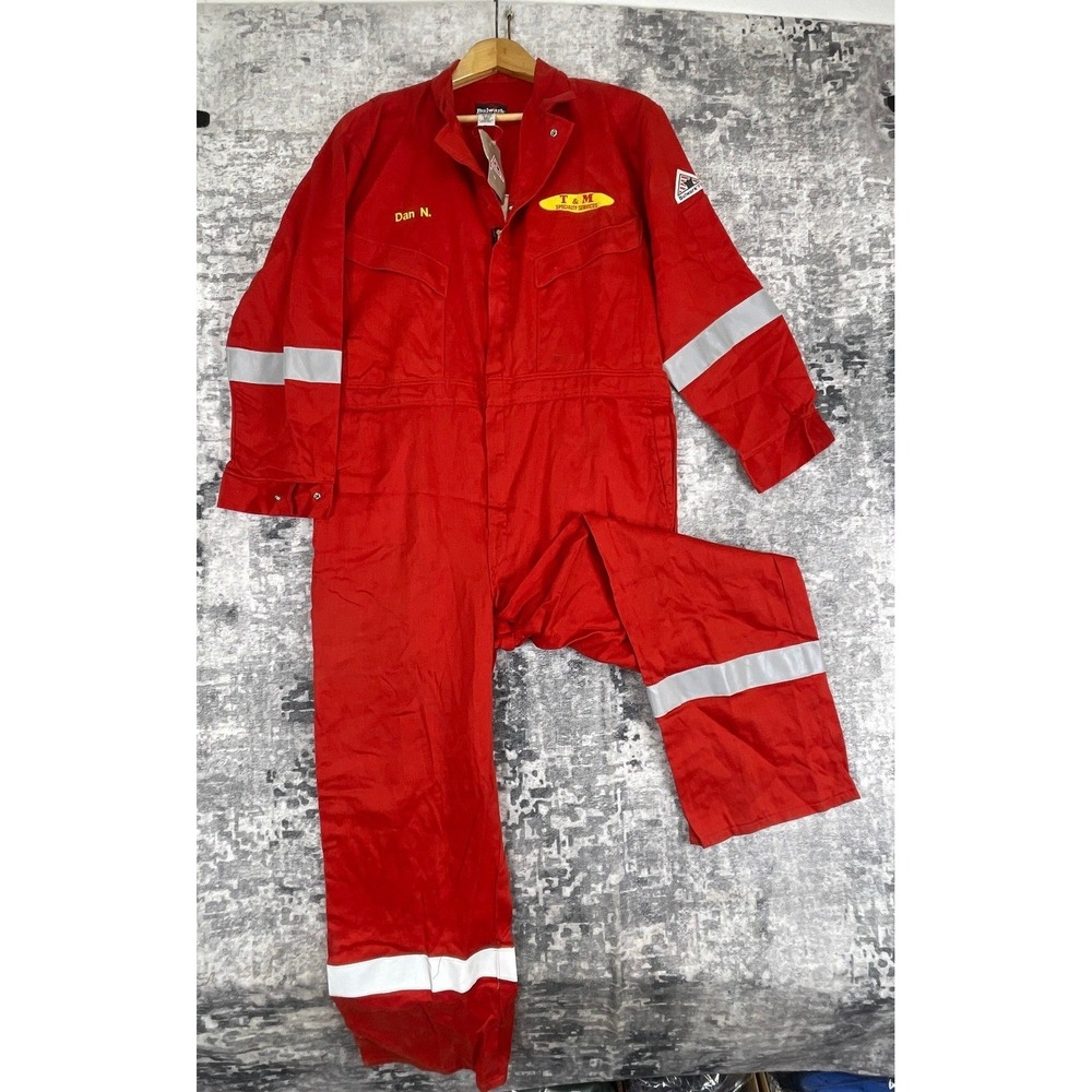 Bulwark FR Coveralls Mens 46R Red Flame Resistant‎ Reflective Safety Workwear